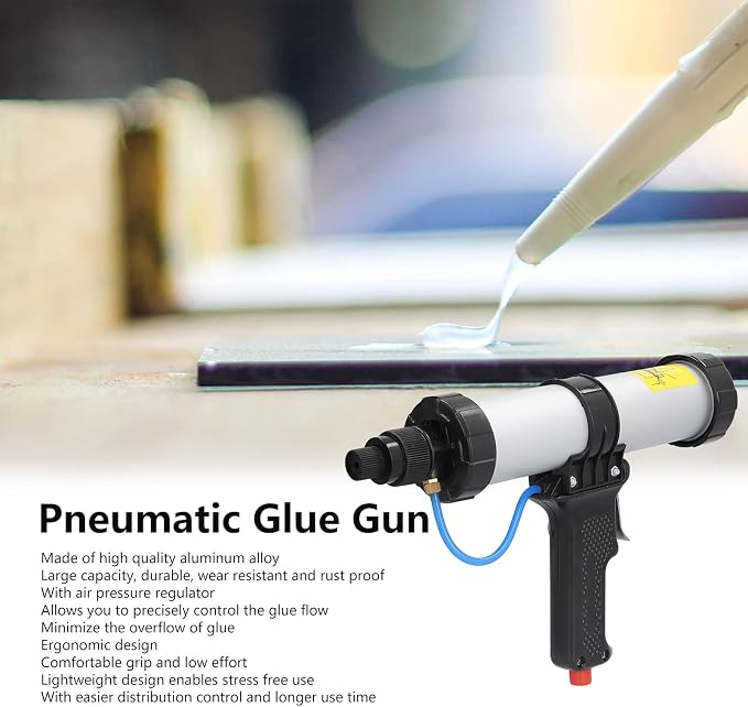 BTER Pneumatic Air Caulking Gun, 310ml Professional Cordless Caulking Gun with Air Flow Regulator, Lightweight Aluminum Alloy Heavy Duty Pneumatic Caulking Gun for 10 oz / 10.3 oz/ 10.5 oz Cartridges