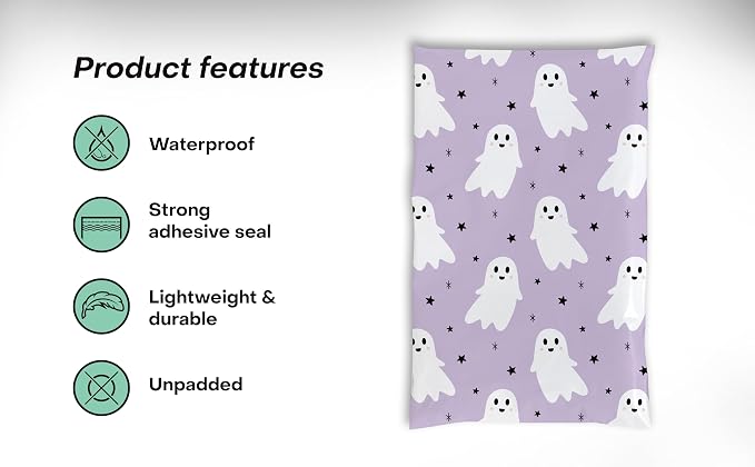 6x9 Poly Mailers – Halloween Ghost – Waterproof, Tear-Resistant Shipping Bags with Adhesive Seal – 200 Pack – Package Mint