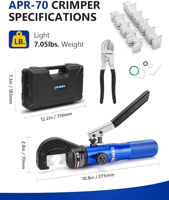 Hand Operated Hydraulic Crimping Tool Hydraulic Cable Lug Crimper 8 US TON 12 AWG to 00 (2/0) Electrical Terminal Cable Wire Tool Kit with 9 Die