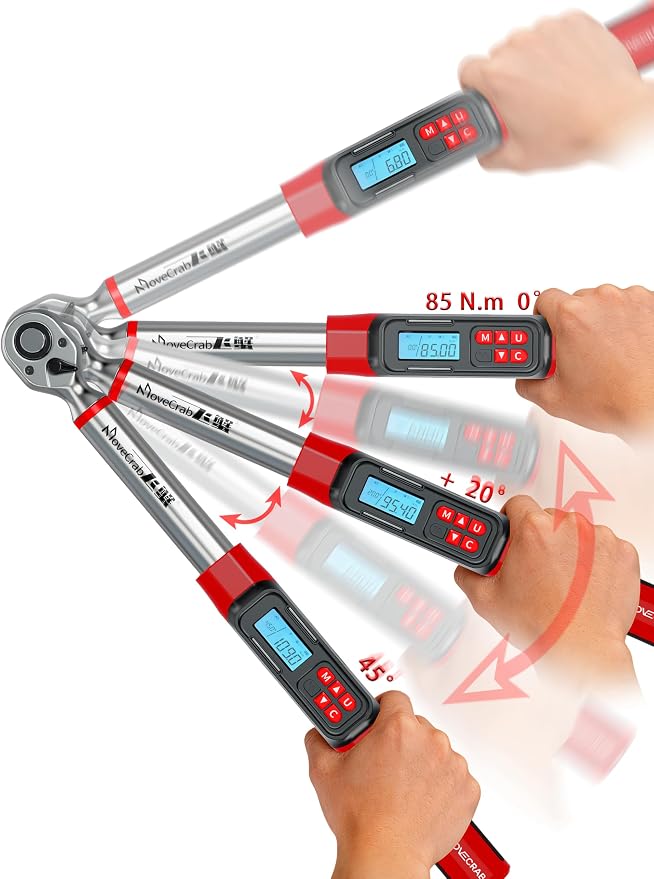 3/8" Drive Digital Angle Torque Wrench 5-99.6 Ft.lb (6.8-135 N.m), Angle Measurement 0.1° with LED Display & Buzzer, for DIY Auto Car Motorcycle Repair & Engineering