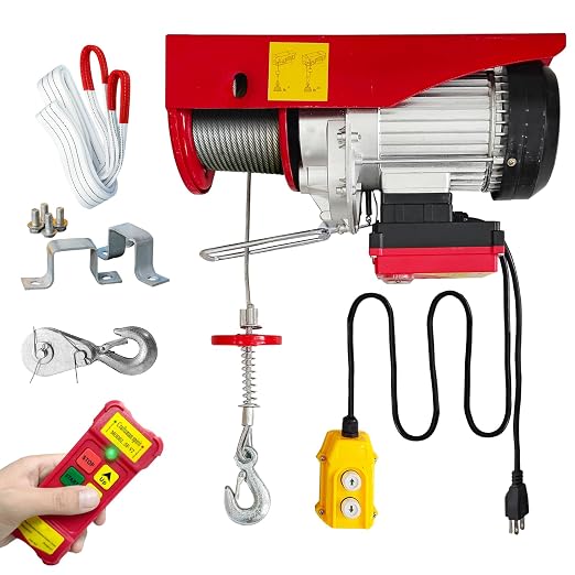 Electric Hoist 2 in 1-880lbs Electric Hoist Winch with 98ft Wireless Control&Wired Remote Control,110v Electric Hoist 59ft/29.5ft Lifting Height for Garage Warehouse Factory,Single/Double Slings