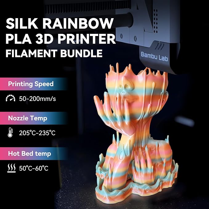JAYO 3D Printer Filament Bundle, PLA Silk Filament Bundle Multicolor, Shiny Silk PLA Filament 1.75mm, Fast Color Change Rainbow, 250g Spool, 8 Rolls, 2kg in Total