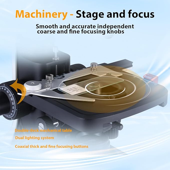 Herwicm 40X-2500X Microscope Laboratory Microscope for Adults with LED, Double 3D Mechanical Stage, Abbe Spotting Scope for Students Children Adults Laboratory Education Science Doppelt Tisch