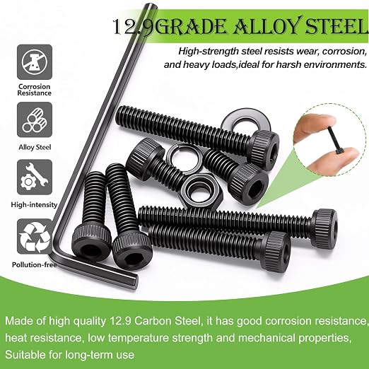 mxuteuk M2 Screws Assortment,M2 x 4/6/8/10/12/16/20mm Hex Socket Head Cap Screws Bolts Nuts Kit, 520PCS 12.9 Grade Alloy Steel Assorted Screws Small Metric Screws Suitable for 3D Printer DIY