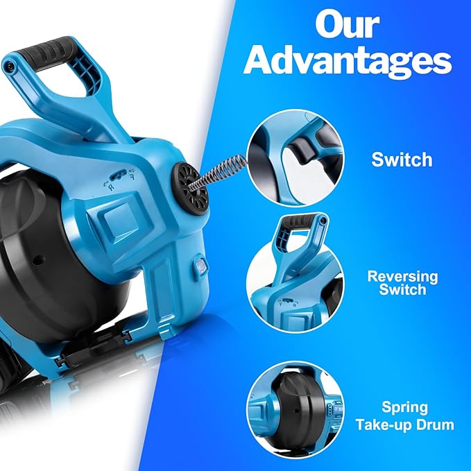 Cordless Drain Auger Compatible with Makita 18V Battery, 25Ft Snake Drain Hair Removal Tool for 0.75"-3.5" Pipe, 650RPM Drain Clog Cleaner Tool for Sewer, Bathroom, Sink (Battery Not Included)