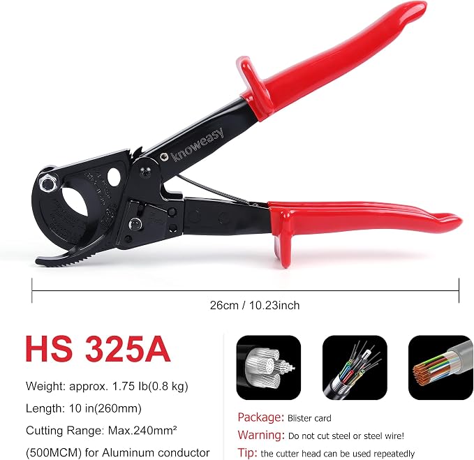 Knoweasy Cable Cutter and Ratchet Wire Cutter Works for Aluminum and Multi-core Cables up to 240mm²