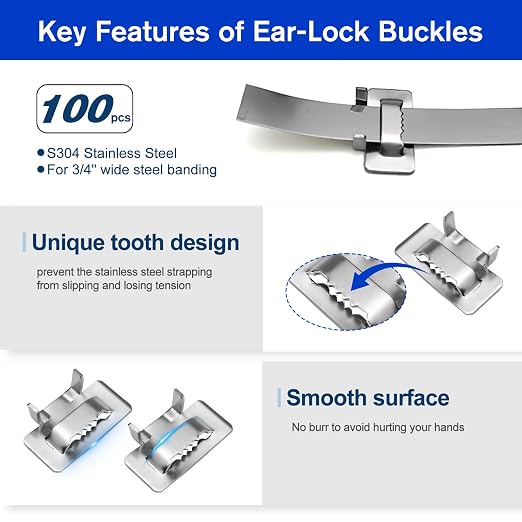 VerRich Steel Banding Strapping Kit-Screw-Type Tensioner & Cutting Tool, 3/4" * 100Ft S304 Banding Coil, 100pcs Buckles,Banding Tool for High Tensile Packing
