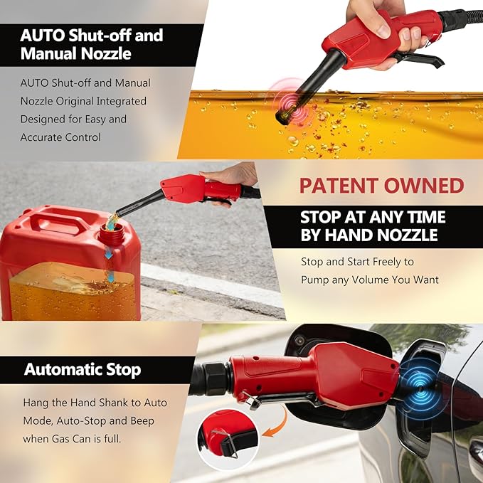 5GPM Cordless Fuel Transfer Pump,Auto-Stop & Hand Nozzle, Compatible with DeWalt 20V & Milwaukee 18V Batteries, 51'' hose,Vertical Operated Gas Can Pump for Diesel,Gasoline(Bare Tool)