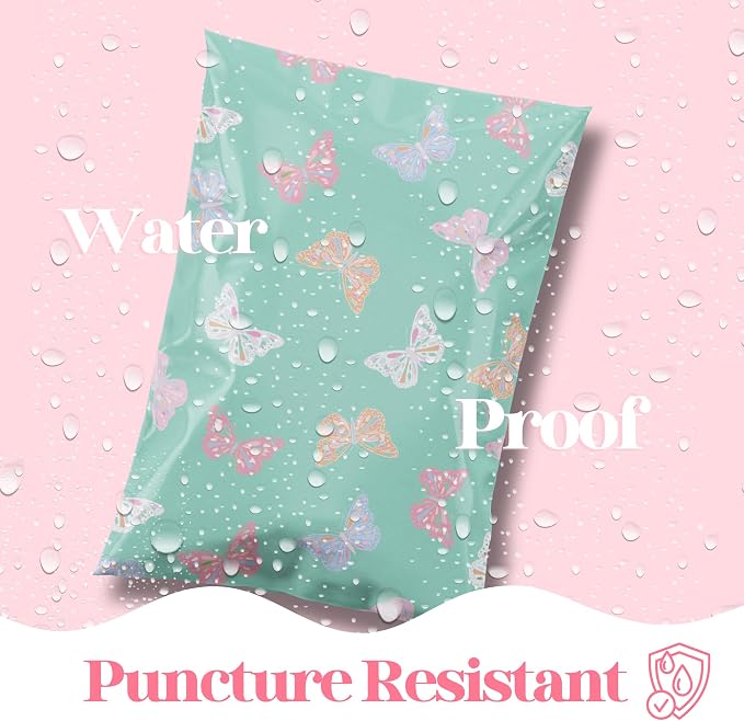 Pretty Package Store 14.5x19 Designer Poly Mailer 100 Pack Heavy Duty Waterproof Self Seal Shipping Bags for Small Business Large Mailing Envelopes Bulk Tear Resistant Packaging Butterfly