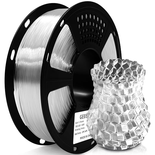 Geeetech Clear PLA Filament 1.75mm, Excellent Transparency, Neatly Wound 3D Printer Filament 1kg(2.2lbs), Transparent PLA Fit Most FDM 3D Printers