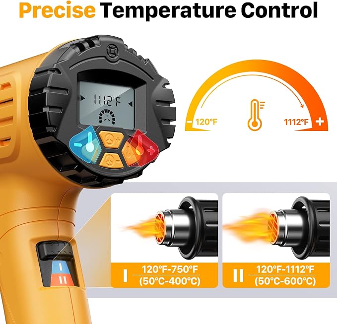 Heat Gun, SEEKONE 1800W Hot Air Gun Kit with Large Digital LCD Display Variable Temperature (122°F-1112°F) Memory Settings and 4 Nozzles for Paint Remover/Stripper, Home Improvement/Restoration