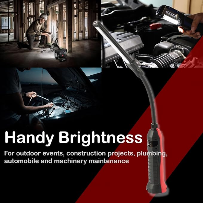 SCI Rechargeable LED Work Light, 360° Flexible Gooseneck, IP54 Waterproof, 3 Modes (100-700 Lm) 3350mAh Portable Magnetic Light, Car Repairing/Mechanic/Emergency/Camping (929A), Fathers'/Dads' Gift