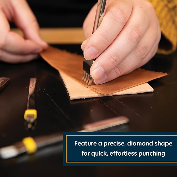 Weaver Leather Supply Diamond Leather Stitching Chisel Set, Precise 3mm Hole Punch, Color-Coded Hole Punch Set for Hand Sewing and Saddle Stitching