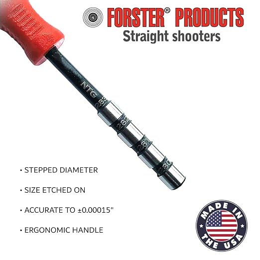 Forster Products .338 Gauge Neck Tension Gauge, Case Mouth Gauges for Reloading, Case Prep, Four Stepped Diameters with Size Etched on Each Tool