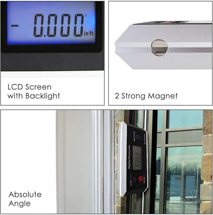 Digital Angle Finder Magnetic Protractor Inclinometer Angle Level Meter Tool Digital Protractor Bevel Gauge for Woodworking, Table Saw, Construction V-Groove 0~360 degree with Backlight