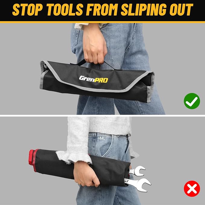 GRENPRO Large Wrench Set, SAE Wrench Set With Color Ring, 7PCS 15/16", 1", 1-1/16", 1-1/8", 1-3/16", 1-1/4" Long Big Open End Wrench Tools Set Roll Up Pouch Organizer, 12 PT Combination Wrenches Sets