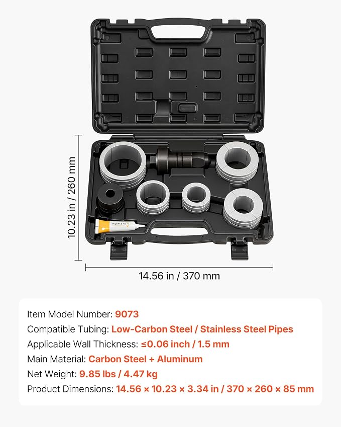 VEVOR Exhaust Pipe Expander Tool Kit, 1-5/8" to 4-1/4" Exhaust Pipe Stretcher, Muffler Pipes Spreader with 7 Heavy-Duty Collects & Storage Case, Automotive Car Tool Kit for Tailpipes Tubes