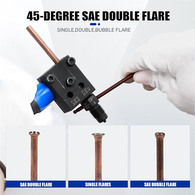 7-Piece Brake Line Flaring Tool Kit for 3/16" & 1/4" Lines, SAE Double Flare Tool, Creates 45° Single, Double & Bubble Flares for Hydraulic Brake Line Repair for Copper and Steel Tubing