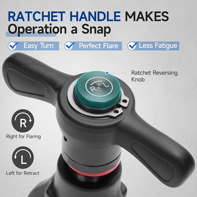 iCrimp Ratchet Eccentric Flaring Tool Kit for HVAC & Refrigeration, 45° Copper Tube Flaring Tool for 3/16"–3/4" & 5mm–19mm Pipes with Cutter and Deburring Tool