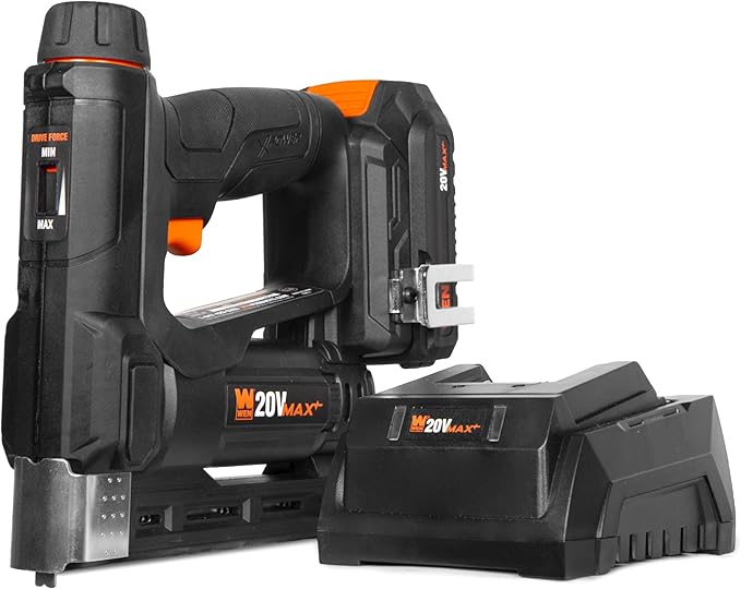 WEN 20V Max Cordless 2-in-1 18-Gauge Brad Nailer and T50 Crown Stapler with 2.0Ah Battery and Charger (20539)