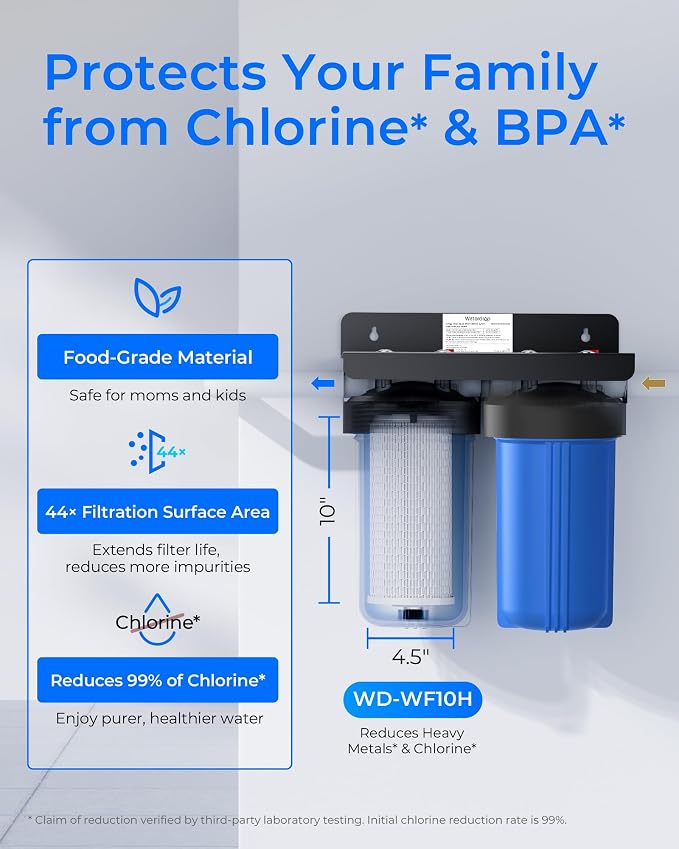 Waterdrop WF10H Whole House Water Filter, Compatible with WHF21-SH and WHF21-PBH, GE FXHTC, GXWH40L, iSpring, Culligan RFC-BBSA, Whirlpool, Any 10" x 4.5" System, Reduces Heavy Metals, Chlorine
