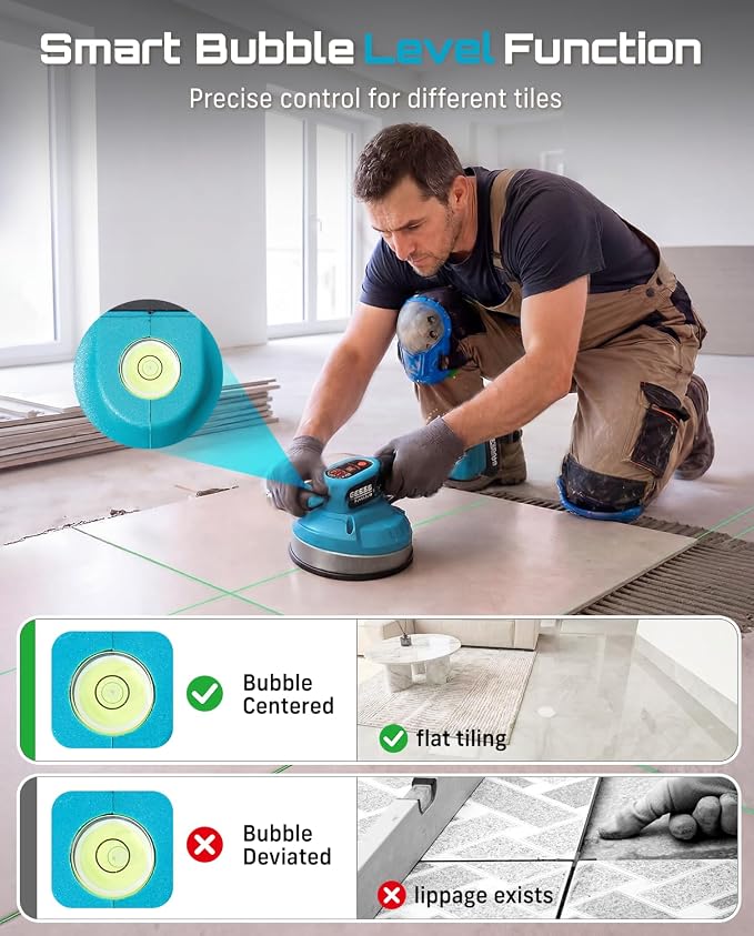 SEESII Tile Vibration Tool 160mm: Vibration Leveling Machine 10-Hours Long Lasting, Tile Vibrator With 12 Speeds For Laying Floor Wall Larger Tiles(6"X6" - 60"X60"), Tile Installers DIYer (KP-160B)