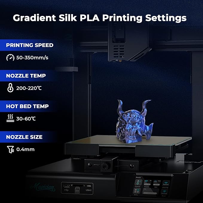 AMOLEN Silk PLA 3D Printer Filament, Dual Color Black Blue PLA 1.75mm, Shiny Color Change Filament 3D Printing PLA Filament for Most FDM 3D Printer, 1kg Spool(2.2lbs)
