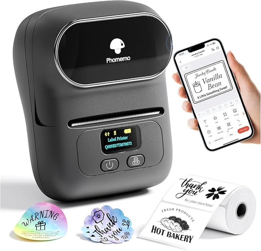Phomemo Label Printer M110- Upgraded Barcode Label Maker Machine Sticker Printer for Small Business, Address, Office, Home for Phone; for PC/Mac(USB), with 100 Labels- Gray