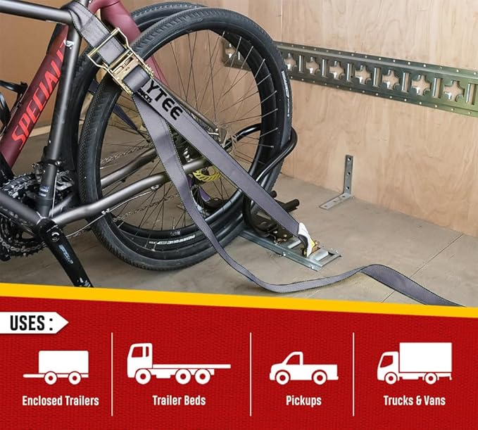 Mytee Products (2 Pack 2'' x 16' E Track Straps w/Spring E-Fittings - Grey Ratchet Etrack Straps w/Heavy Duty 4000 lbs Breaking Strength for Enclosed Trailers, Trucks & Vans