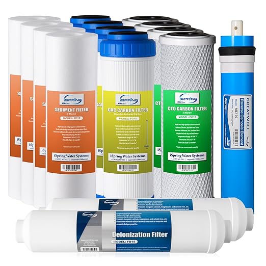 iSpring F15D150 2-Year Replacement Filter Set for 5-Stage 150 GPD RODI Water Filtration Systems, Fits iSpring RCC1D & RCC1DP, 15 Count (Pack of 1)