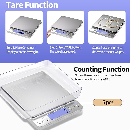 SKEAP 1kg/0.01g Gram Scale 0.01g Accuracy, Silver Food Scales Kitchen Digital Weight Grams & OZ, Jewelry Scale, High Accuracy Gram Scale, Digital Scale with Charging,Batteries and USB Cable Included