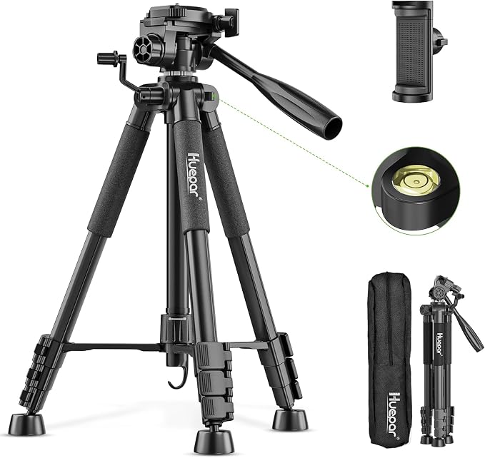 Huepar Tripod 50-inch Extendable Height Tripod Use with Laser Level, Point Lasers, Lazer Distance Measures, 1/4" and 5/8" Thread Mount for for Varieties Tools, Outdoor and Indoor T13A