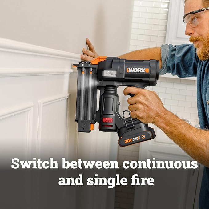 WORX Brad Nailer Cordless, 20V 18 ga Brushless Nail Gun Cordless, High Driving Power, Up to 2-⅛" into Hardwood, Narrow Nose, 3 LEDs, Tool Only, PowerShare WX838L.9