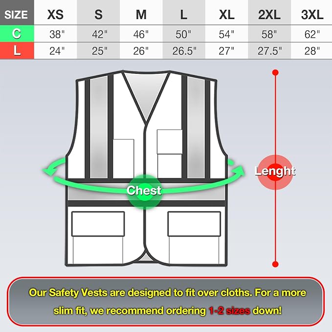 KAYGO Reflective High Vis Safety Vest with Pockets for Men and Women KG0100 | Breathable Polyester Lightweight, Two-Tone, ANSI Class 2, for Construction, Warehouse, Surveying, Cycling, Machine Washable