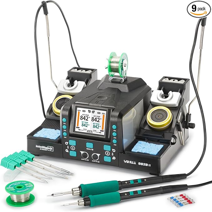 YIHUA 982D-II 2-IN-1 Digital Soldering Iron Kit, Precision Soldering Station with C210 and C245 Precision Soldering Iron, Auto Calibration, Adaptive Display, PID Temperature Control, Rapid Heating