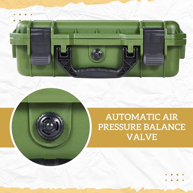 Relaxweex 1 Pcs Waterproof Hard Case with DIY Customizable Foam Insert Portable Protective Case with Knife for Camera Drones Equipments Tools Test Instruments(Green,14.3 x 11.4 x 4.5 Inch)