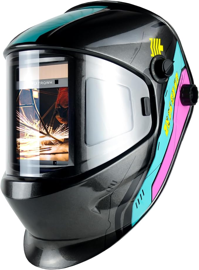TRQWH Panoramic 180° Large Viewing Welding Helmet Auto Darkening with Side View & Large Capacity Welding Backpack for Men