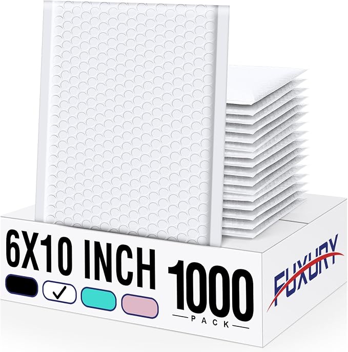 Fuxury Bubble Mailers 6x10" White Padded Envelopes 1000Pack Strong Adhesion Thick Padded Mailers for Small Business Mailing Small Items,Jewelry,Makeup