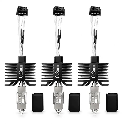 3PCS 0.2mm Integrated Hotend Nozzle for Bambu Lab P1P/P1S, Hardened Steel All-Metal Print Head, 300℃ High Temp, Built-in Thermistor & Ceramic Heater, High Precision Printing