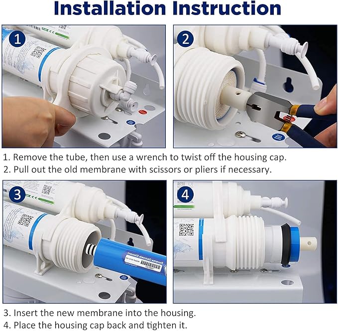 Membrane Solutions 100 GPD RO Membrane, Reverse Osmosis Membrane, RO Membrane Replacement, Reverse Osmosis Filter Replacement for Under Sink Home Drinking RO Water Purifier System (2 PACK)