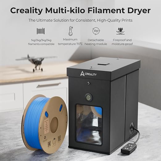 Creality Multi-Kilo 3D Printer Filament Dryer Box, Large Capacity Fits 1kg/2kg/3kg/5kg Spools Storage Box, Fast Heating to 70°C, Detachable Chamber Heater, Moisture-Proof for PLA PETG ABS TPU Nylon