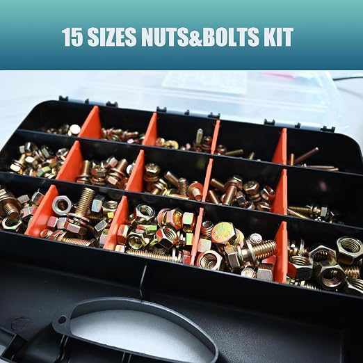 705 pcs Metric Bolt and Nut Set - M6/M8/M10/M12 Class 8.8 Heavy Duty Hexagon Bolts and Nuts Assortment Kit with Yellow Zinc Plated Coating,includs 15 Common Sizes