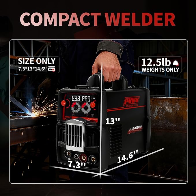 135Amp 110V MIG Welder,Flux Core MIG/Lift TIG/Stick 3-in-1 Multiprocess Welder,IGBT Inverter Large LED Digital Display Welding Machine(BLACK)