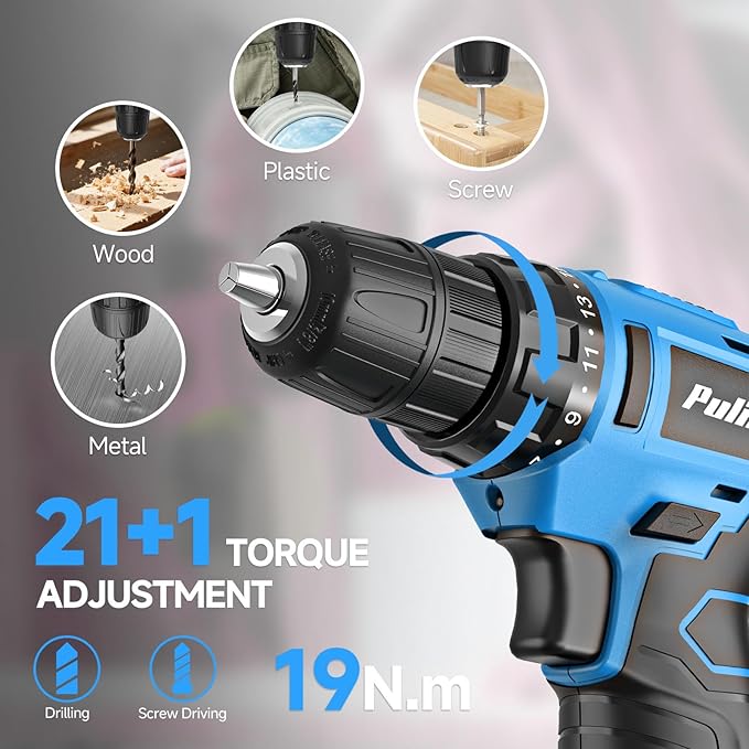 PULITUO Tool Set, 148-Piece Home Drill Set with 12V Blue Cordless Drill, Hand tool Kits, and Box, Suitable for Men, Women, and DIY Enthusiasts for Home Improvement.