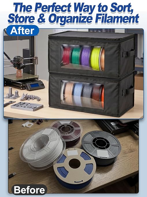 Waterproof Lining & Zipper 3D Filament Storage - Holds up to 12 Spools, 3D PriSnting Printer Accessories Square Filament Storage Dry Box for Home Office Studio, 16''Lx7.8''Wx8''H, 2pcs