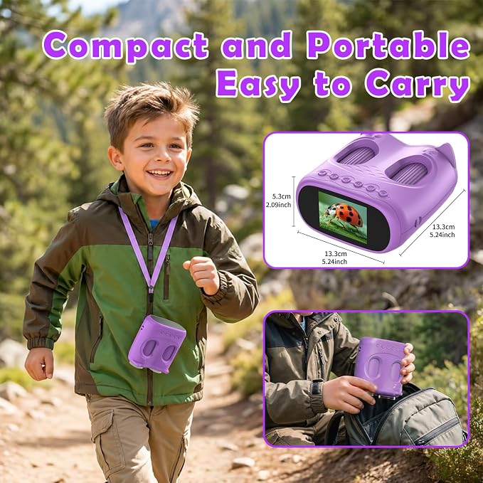 2-in-1 Kids Microscope and Telescope, 1000X Handheld Digital Microscope for Kids, 2.0" Screen, 8 LEDs, 10X Pocket Telescope for Outdoor, 1080P Camera STEM Toys Gift for Boys Girls 4-12, Purple