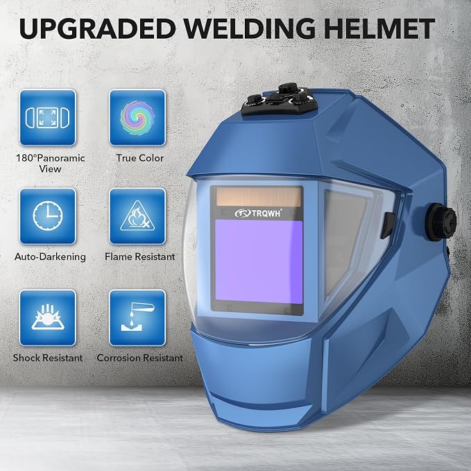 TRQWH Panoramic View Welding Helmet Auto Darkening Welding Hood & Welding Tools Backpack