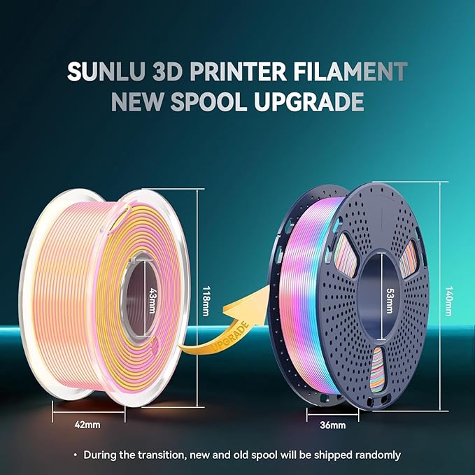 SUNLU 3D Printer Filament Bundle, PLA Silk Rainbow Filament Multicolor, Fast Color Change Each 8 Meters, Individually Vacuum Packed, 250g Spool, 8 Rolls, 2kg Total, 6 Silk Rainbow+Light Gold+Silver