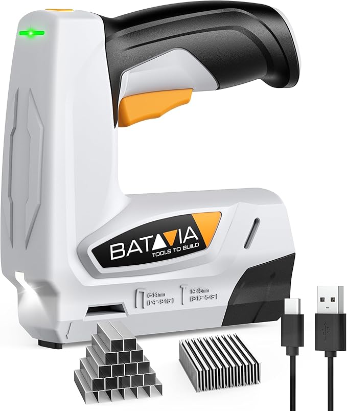 BATAVIA Electric Staple Gun, 2-in-1 Cordless T50 Stapler & Brad Nailer with 2000PCS Staples and Nails, 2000mAh Battery Powered, 4V Electric Stapler for Upholstery, Wood, DIY, Home Improvement