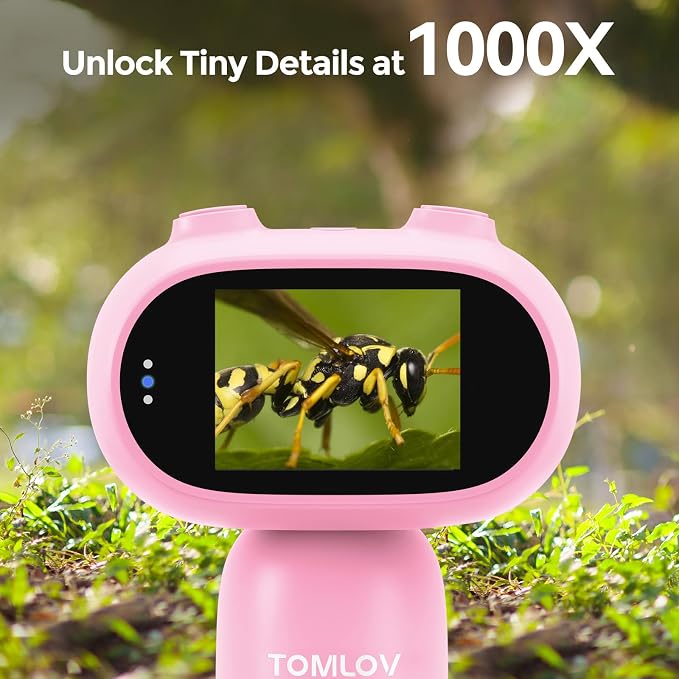 TOMLOV P30 Kids Microscope with 2" LCD Screen & 1000X Zoom, Portable Digital Magnifying Glasses for Science Exploration, Includes 16GB SD Card & Slides, for Boys Girls Ages 5-12
